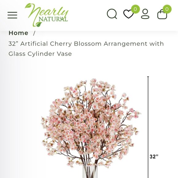 32” Artificial Cherry Blossom Arrangement with Glass Cylinder Vase